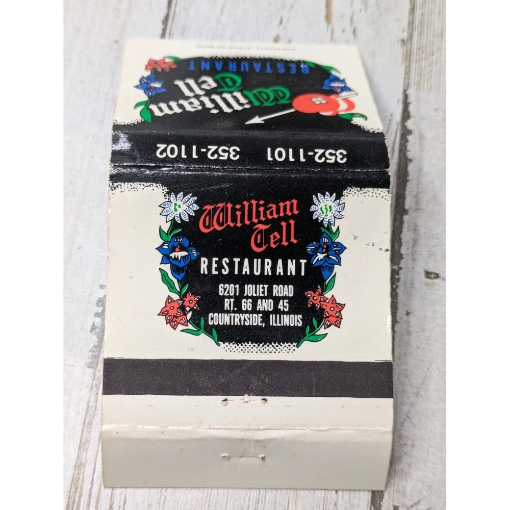 Vintage Matchbook‎ Cover William Tell Restaurant Countryside, Illinois 30 Match